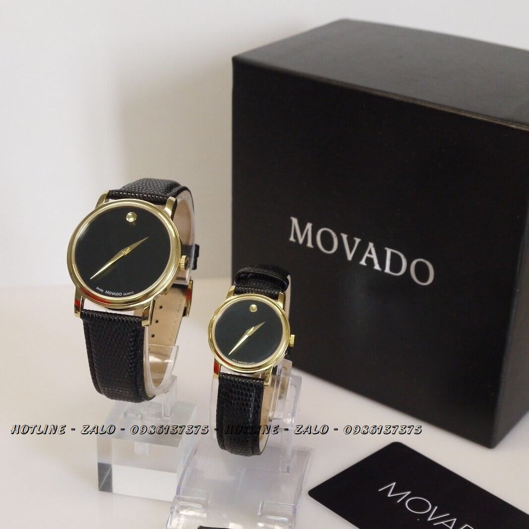 Đồng Hồ Movado 0606088 Cặp Dây Da Đen Vỏ Vàng 38mm - 28mm