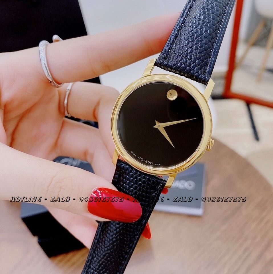 Đồng Hồ Movado 0606088 Cặp Dây Da Đen Vỏ Vàng 38mm - 28mm