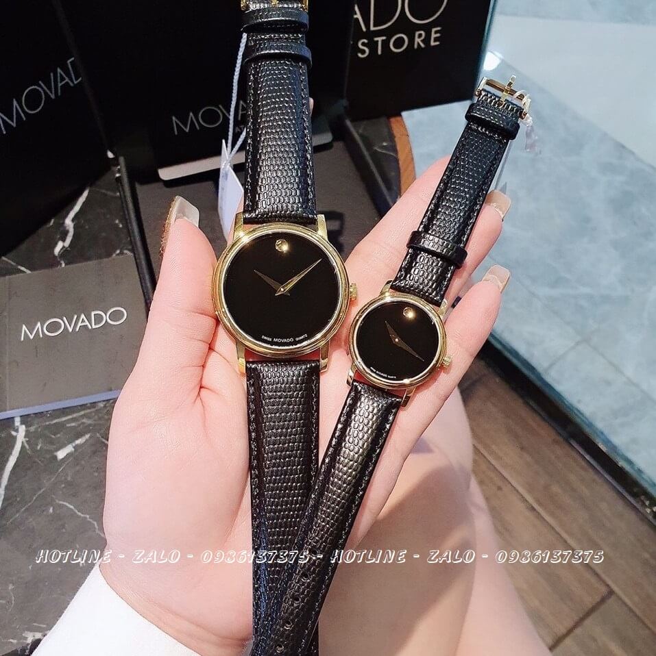 Đồng Hồ Movado 0606088 Cặp Dây Da Đen Vỏ Vàng 38mm - 28mm