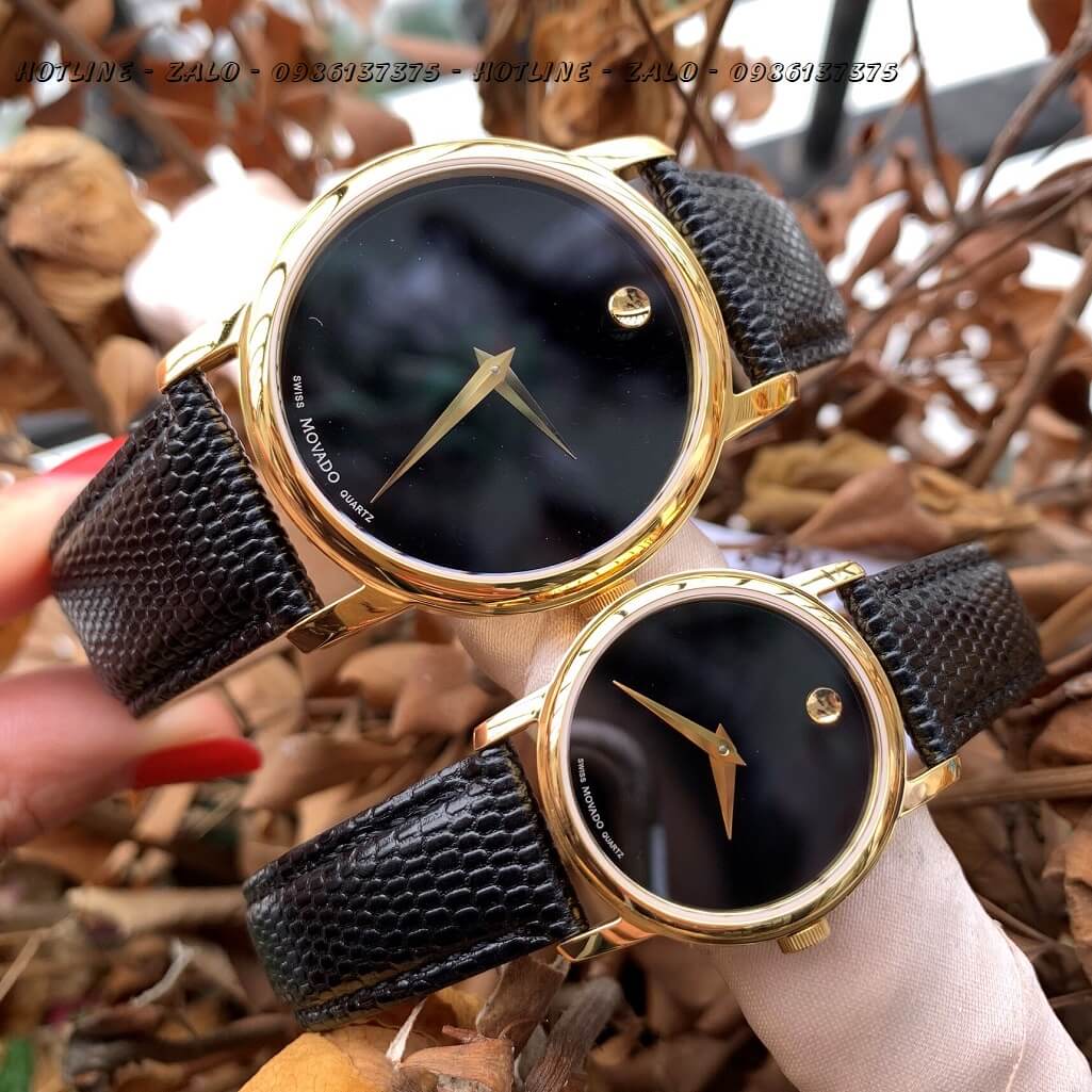 Đồng Hồ Movado 0606088 Cặp Dây Da Đen Vỏ Vàng 38mm - 28mm