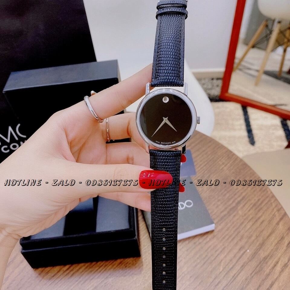 Đồng Hồ Movado 0607015 Cặp Dây Da Đen Vỏ Bạc 38mm - 28mm