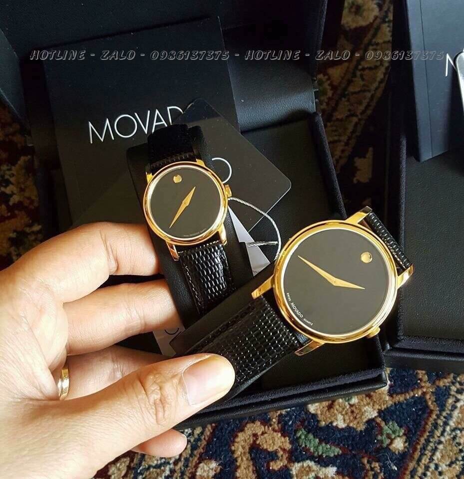 Đồng Hồ Movado 0606088 Cặp Dây Da Đen Vỏ Vàng 38mm - 28mm