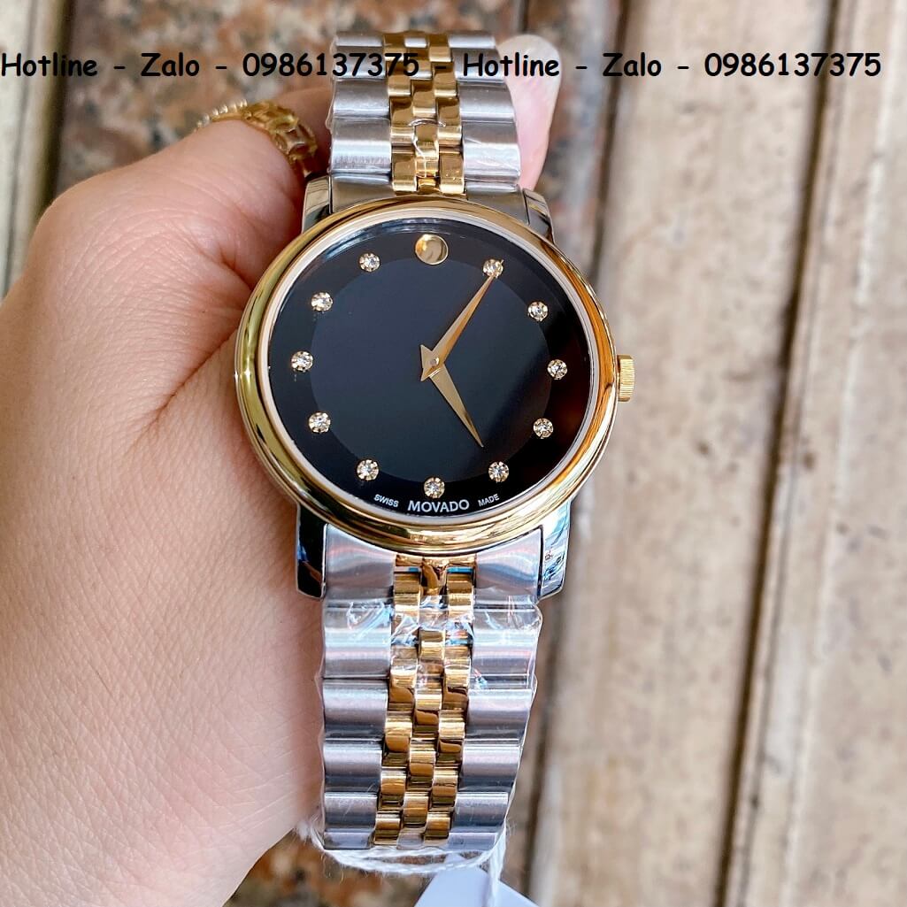 Đồng Hồ Movado Museum Diamond Nam Demi Mặt Đen 40mm Thụy Sỹ