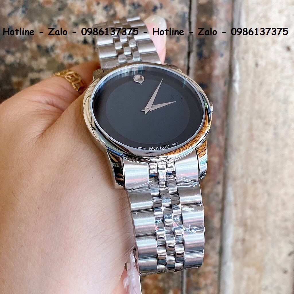 Đồng Hồ Movado Museum Classic Nam Bạc Mặt Đen 40mm