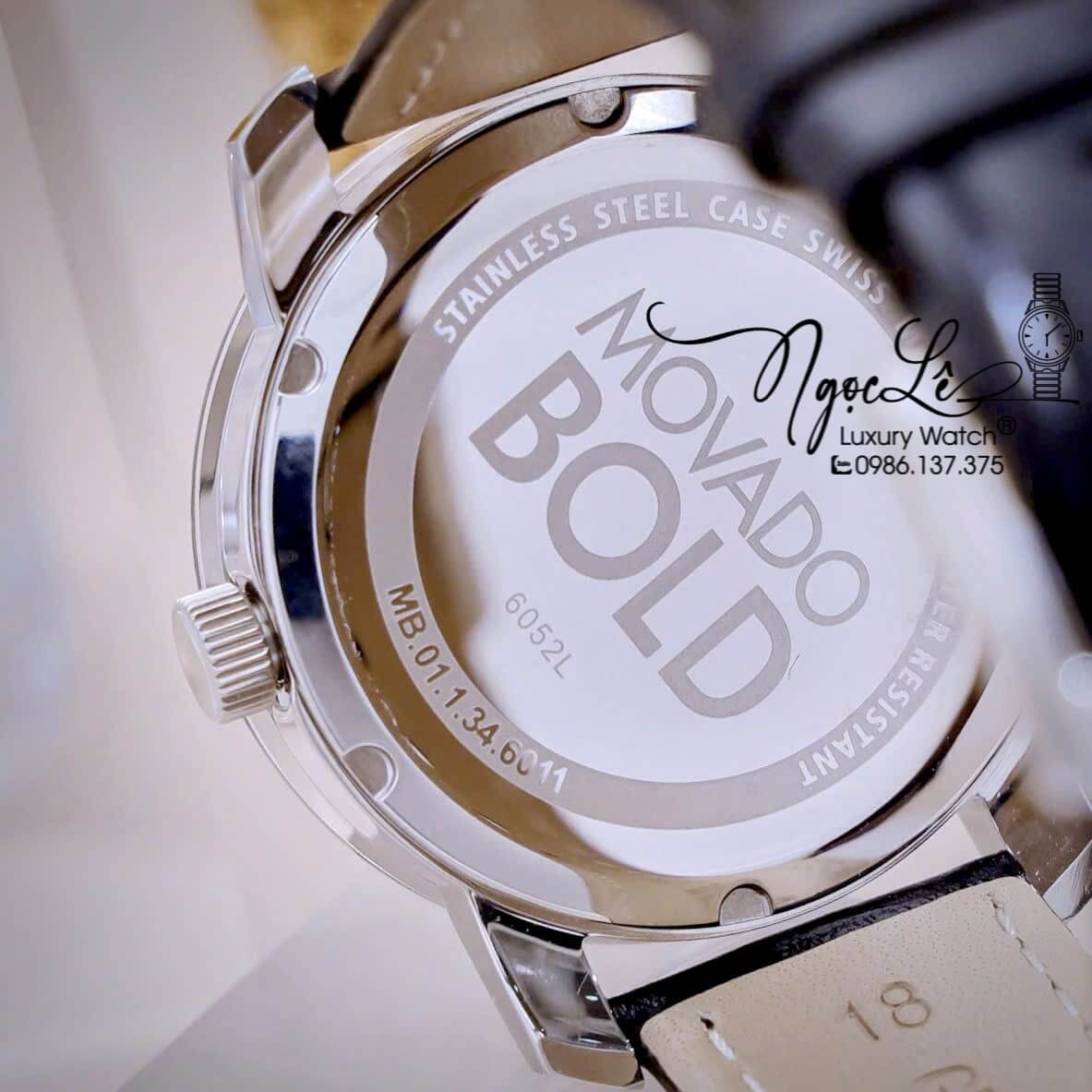Đồng Hồ Nữ Movado Bold Dây Da Đen Mặt Xanh Size 36mm