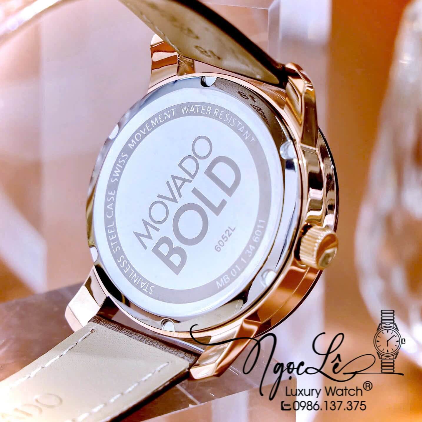 Đồng Hồ Nữ Movado Bold Dây Da Nâu Mặt Vàng Hồng Size 36mm Vỏ Rose