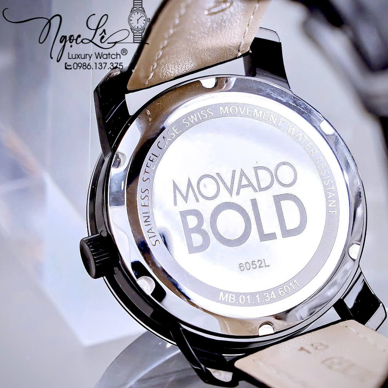 Đồng Hồ Nữ Movado Bold Dây Da Đen Mặt Đen Size 36mm Vỏ Silver