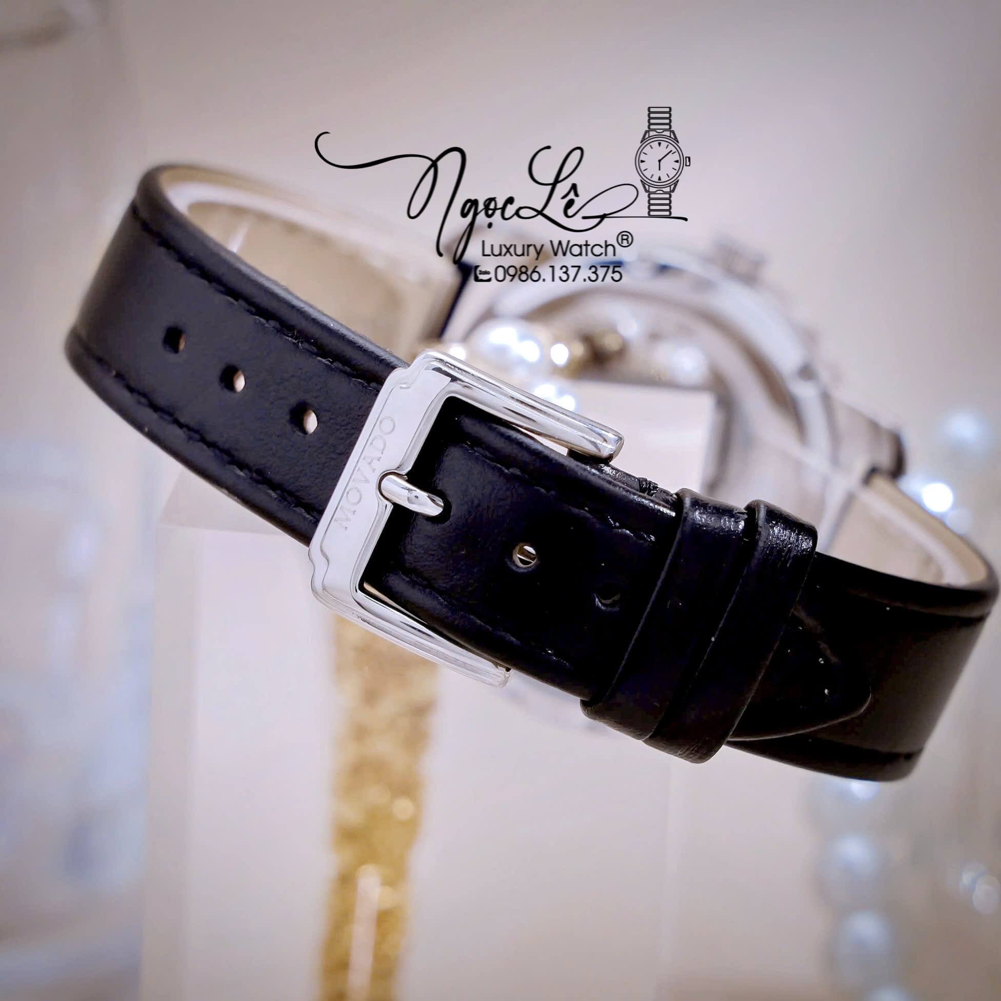 Đồng Hồ Nữ Movado Bold Dây Da Đen Mặt Xanh Size 36mm