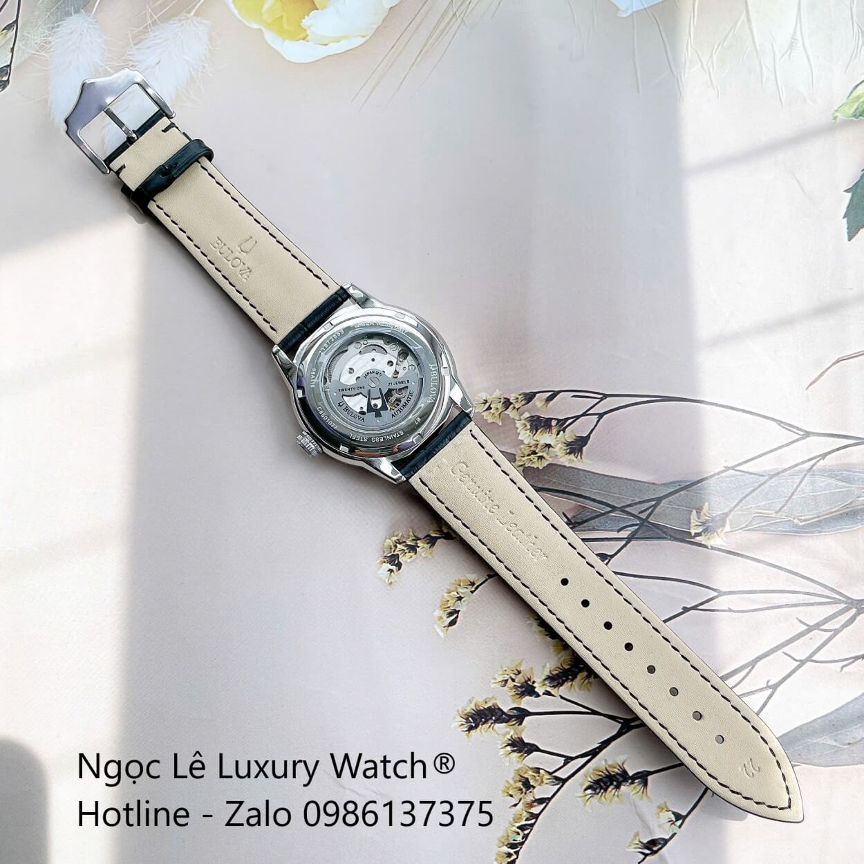 Đồng Hồ Nam Bulova 96A118 Tự Động Dây Da Mặt Xanh Dương Vỏ Silver Size 42mm