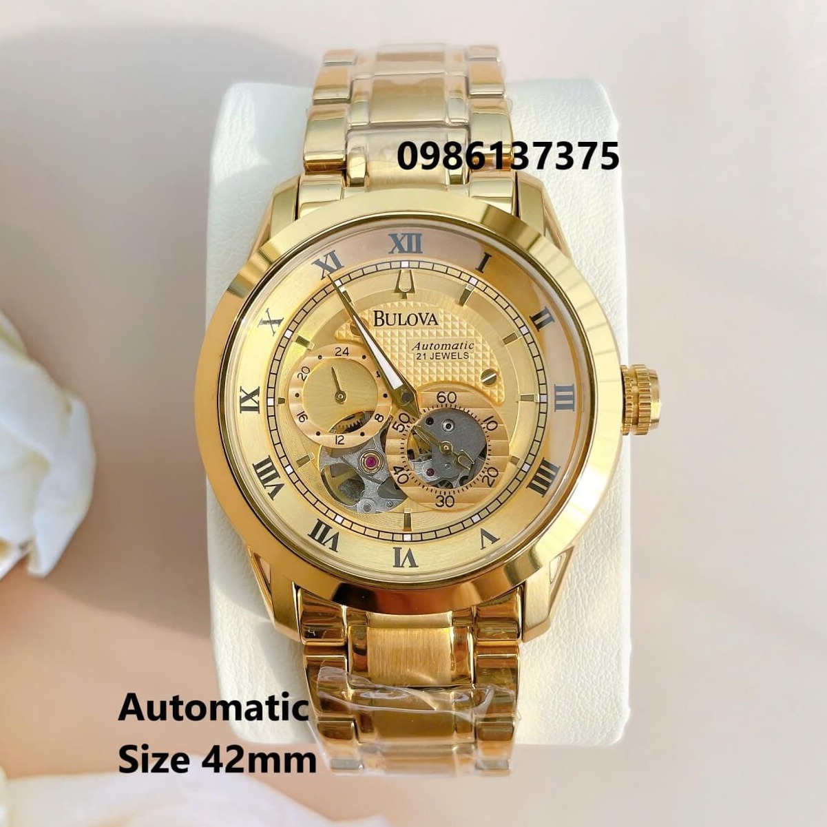 Đồng Hồ Nam Bulova 96A118 Tự Động Dây Kim Loại Vàng Mặt Vàng Size 42mm (Gold)