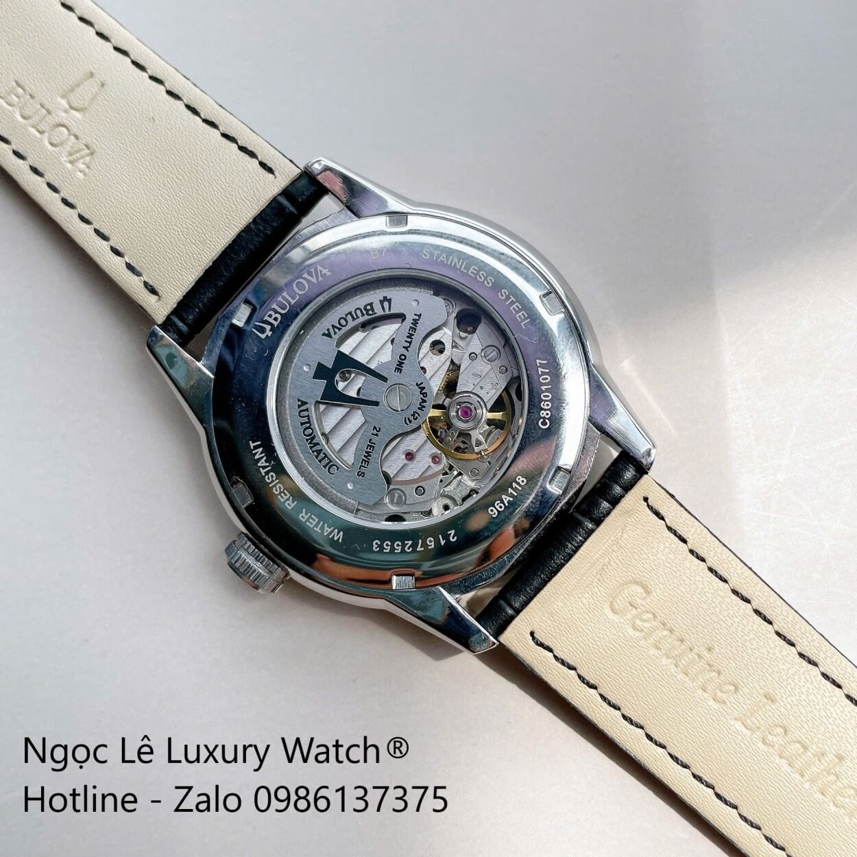 Đồng Hồ Nam Bulova 96A118 Tự Động Dây Da Đen Mặt Trắng Vỏ Silver Size 42mm