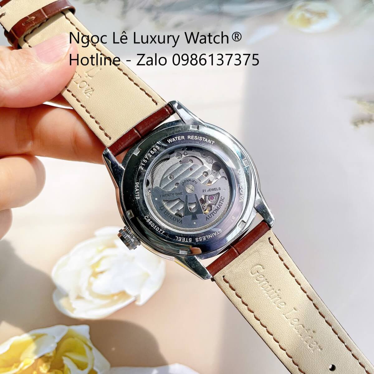 Đồng Hồ Nam Bulova 96A118 Tự Động Dây Da Nâu Mặt Nâu Vỏ Silver Size 42mm