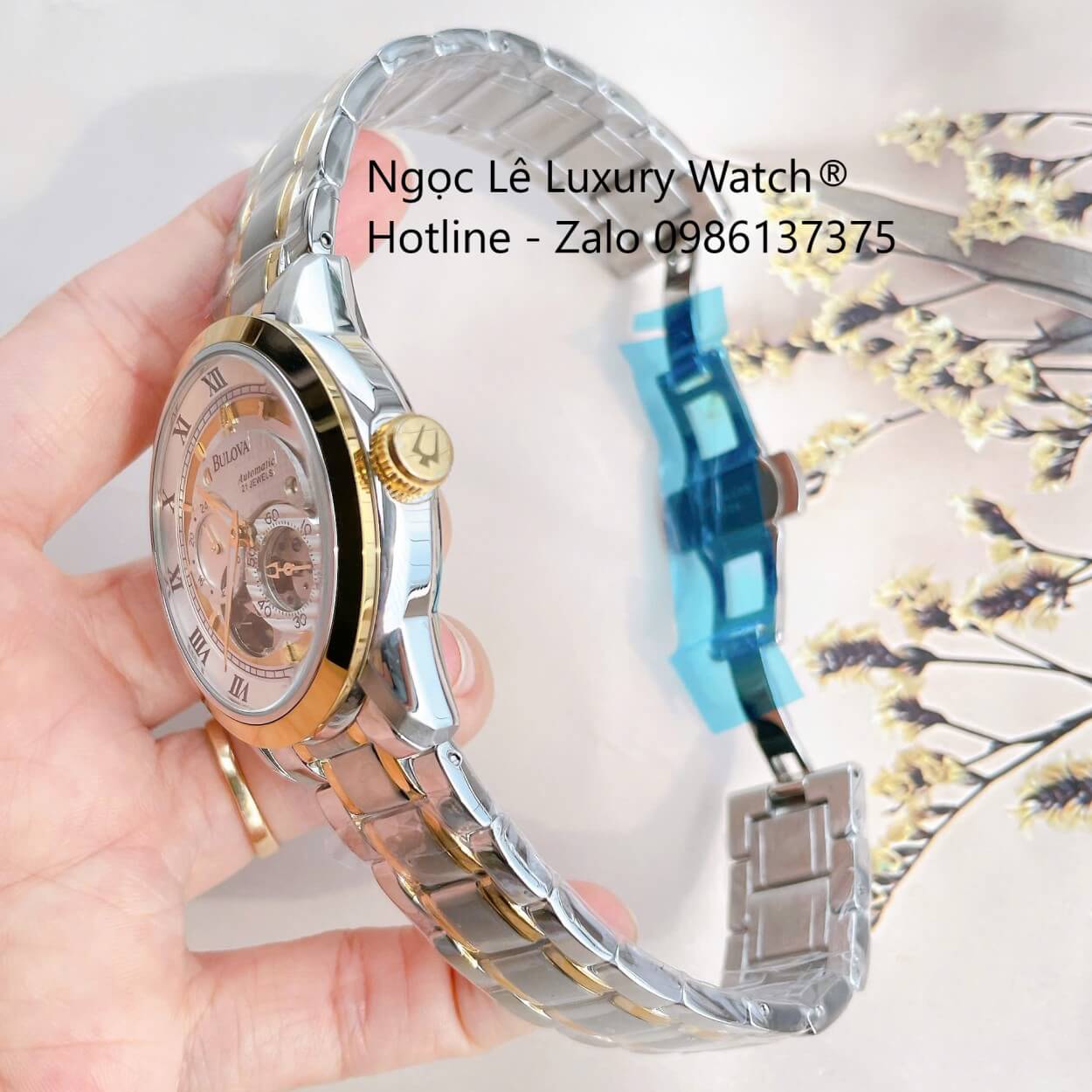 Đồng Hồ Nam Bulova 96A118 Tự Động Dây Kim Loại Demi Vàng Mặt Trắng Size 42mm (Demi Gold)