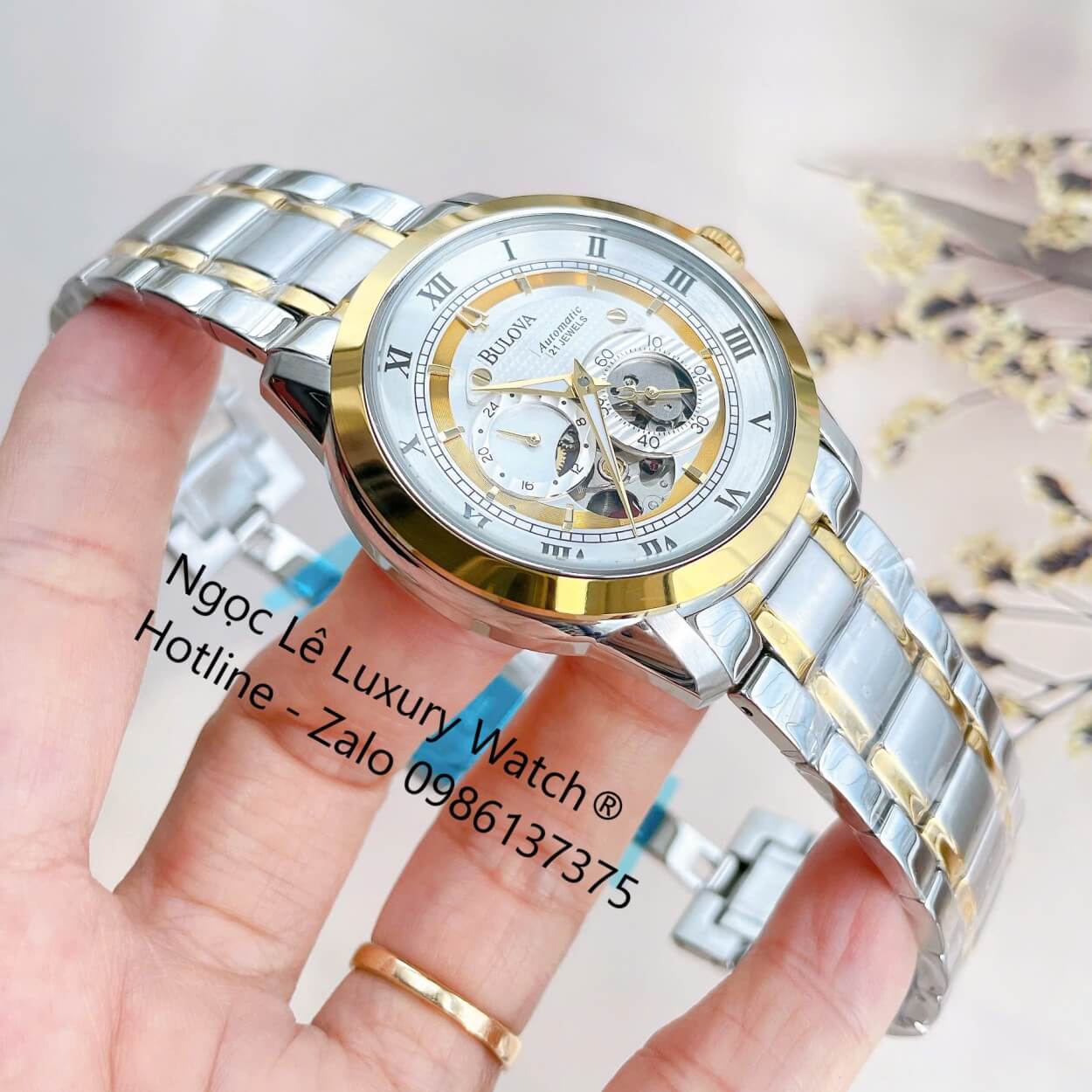 Đồng Hồ Nam Bulova 96A118 Tự Động Dây Kim Loại Demi Vàng Mặt Trắng Size 42mm (Demi Gold)