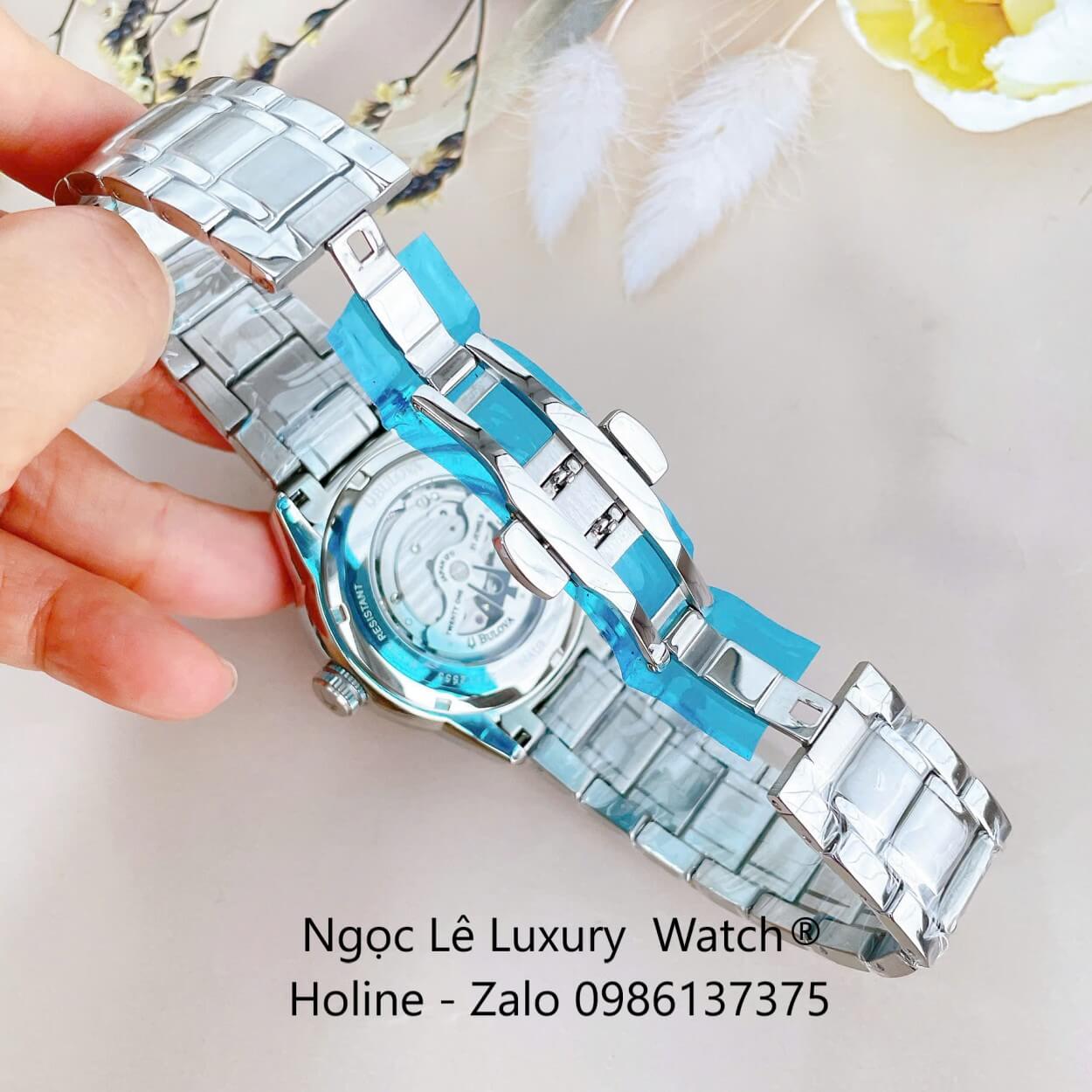 Đồng Hồ Nam Bulova 96A118 Tự Động Dây Kim Loại Silver Mặt Trắng Kim Xanh Size 42mm