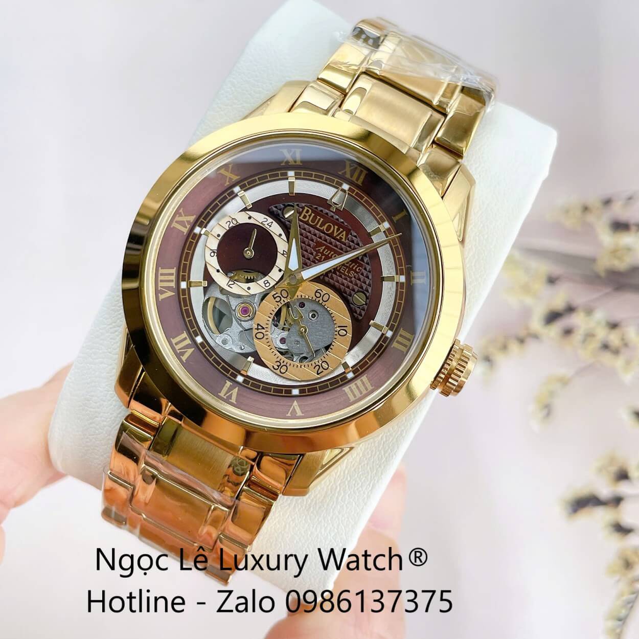 Đồng Hồ Nam Bulova 96A118 Tự Động Dây Kim Loại Vàng Mặt Nâu Size 42mm (Gold)
