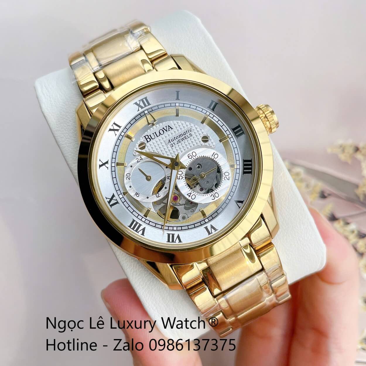 Đồng Hồ Nam Bulova 96A118 Tự Động Dây Kim Loại Vàng Mặt Trắng Size 42mm (Gold)