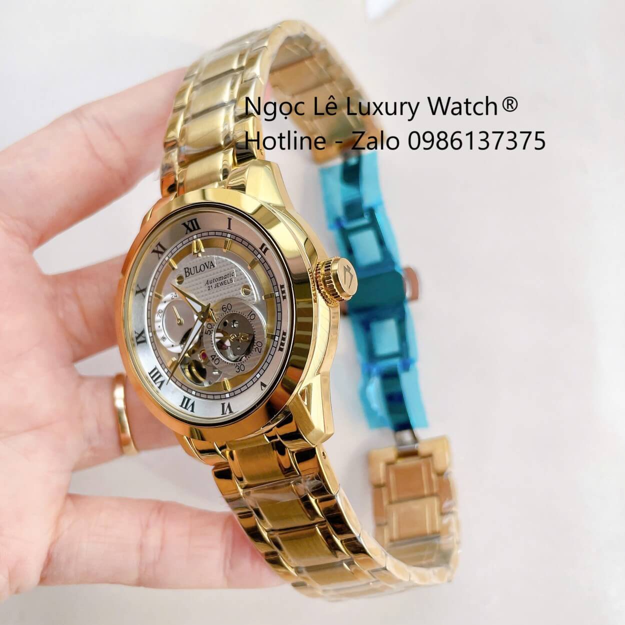 Đồng Hồ Nam Bulova 96A118 Tự Động Dây Kim Loại Vàng Mặt Trắng Size 42mm (Gold)
