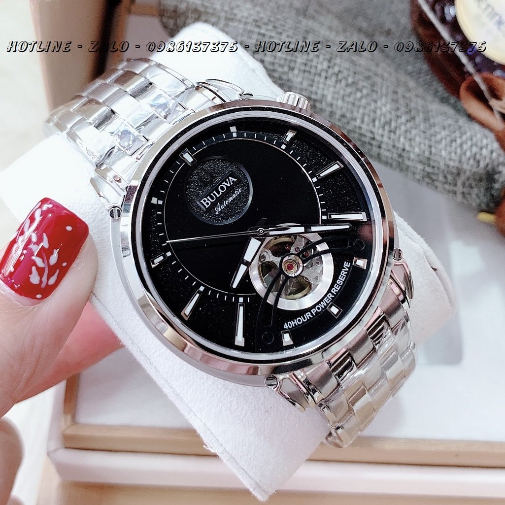 Đồng Hồ Nam Bulova Automatic Bạc Mặt Đen 40mm