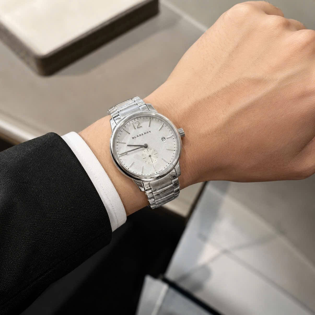 Đồng Hồ Nam Burberry BU10004 Máy Thụy Sĩ Quartz Size 40mm Dây Thép Silver Mặt Trắng