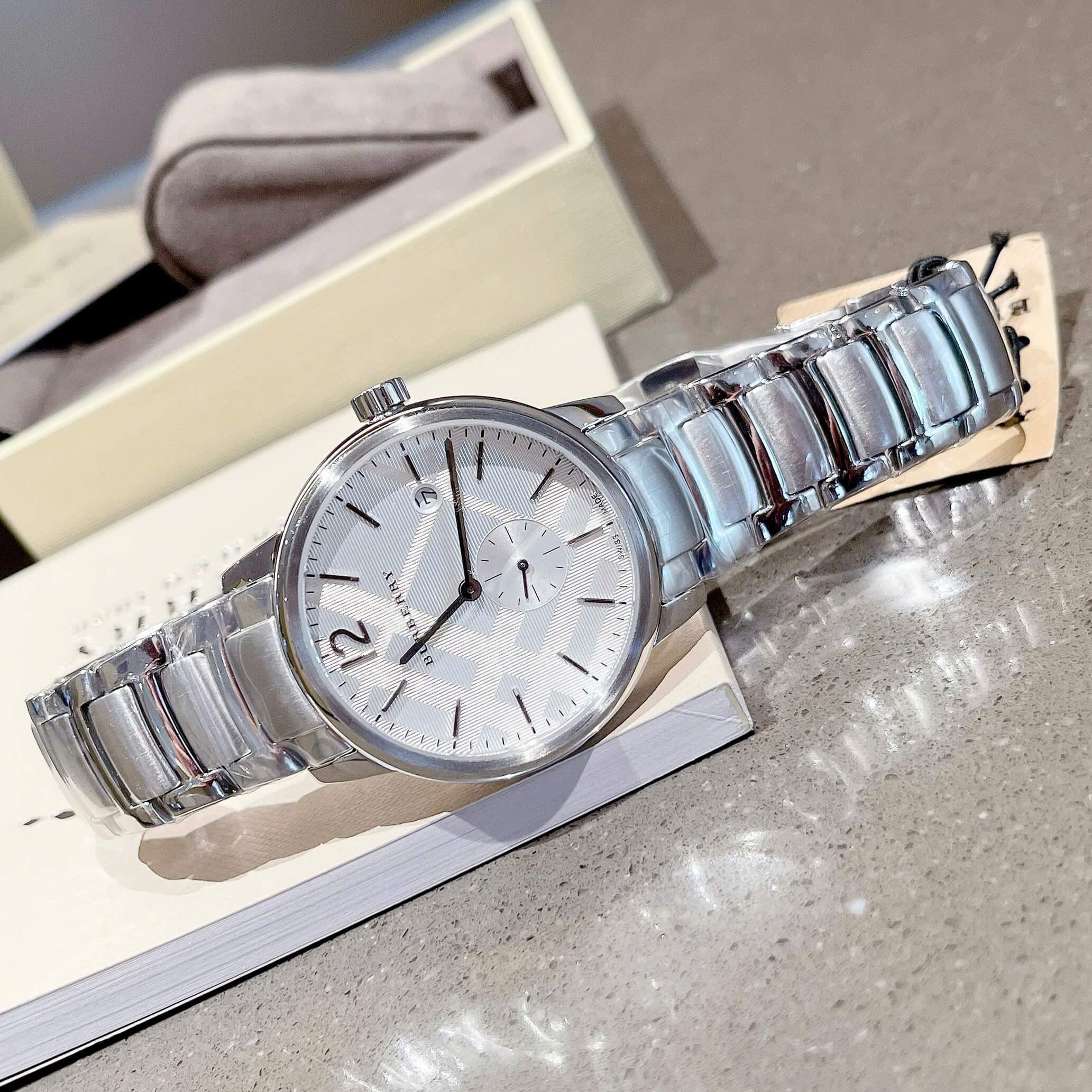 Đồng Hồ Nam Burberry BU10004 Máy Thụy Sĩ Quartz Size 40mm Dây Thép Silver Mặt Trắng