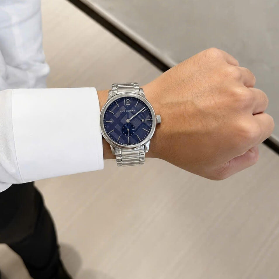 Đồng Hồ Nam Burberry BU10007 Máy Thụy Sĩ Quartz Size 40mm Dây Thép Silver Mặt Xanh Navy