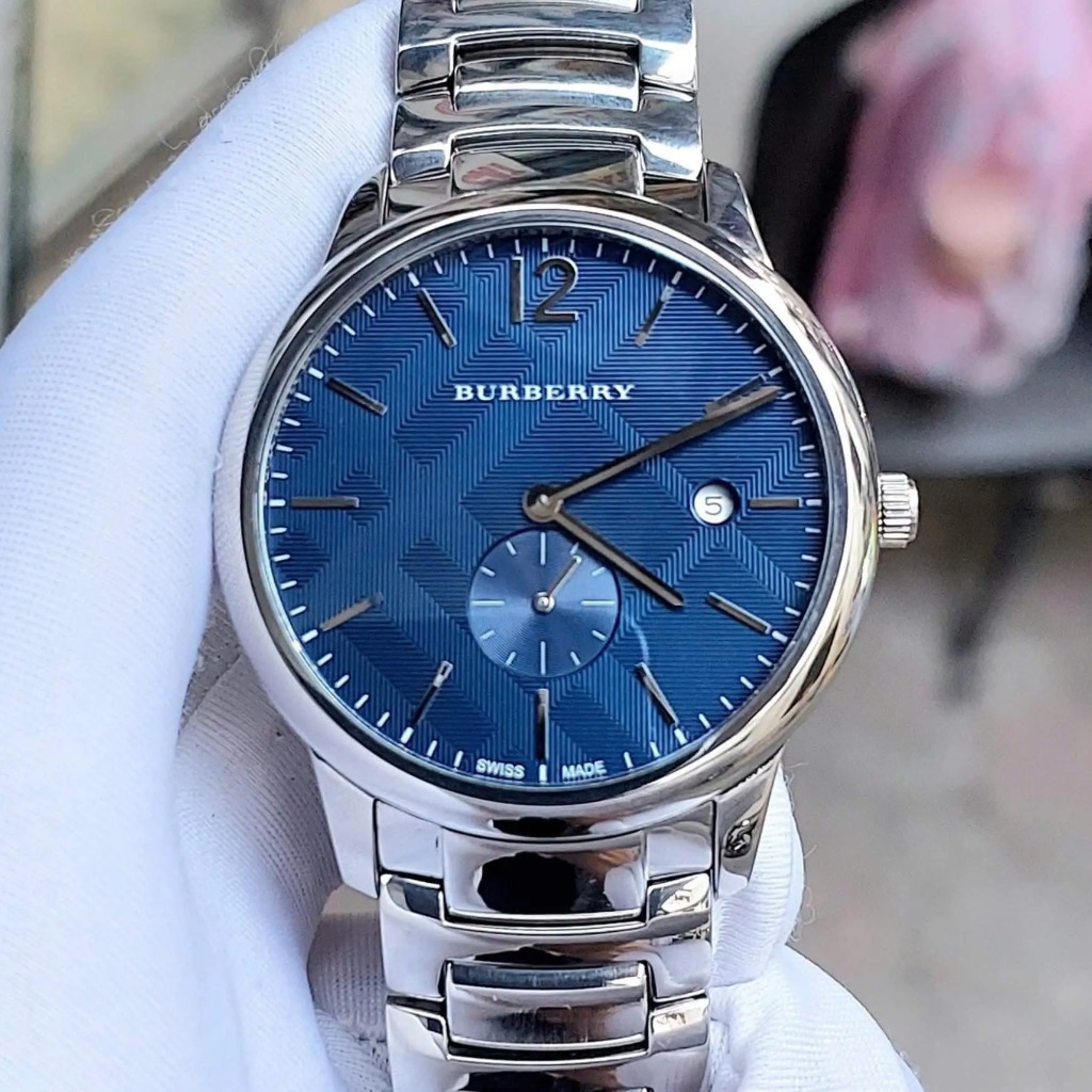 Đồng Hồ Nam Burberry BU10007 Máy Thụy Sĩ Size 40mm - Màu Bạc Mặt Xanh