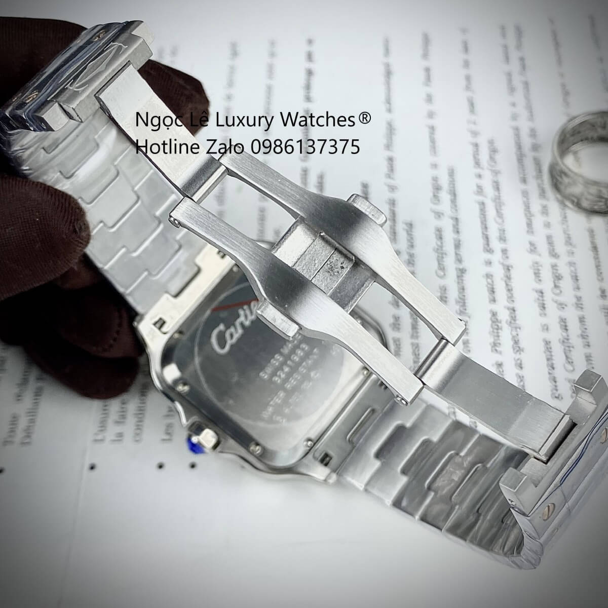 Đồng Hồ Nam Cartier Santos Automatic Dây Kim Loại Demi Rose Mặt Trắng Size 38x38mm