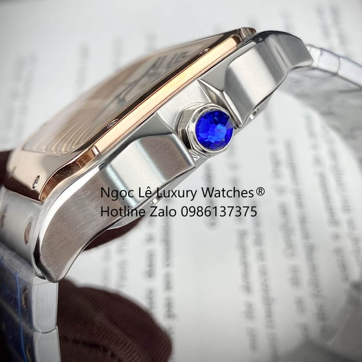 Đồng Hồ Nam Cartier Santos Automatic Dây Kim Loại Demi Rose Mặt Trắng Size 38x38mm