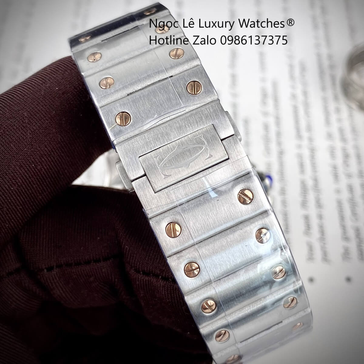 Đồng Hồ Nam Cartier Santos Automatic Dây Kim Loại Demi Rose Mặt Trắng Size 38x38mm