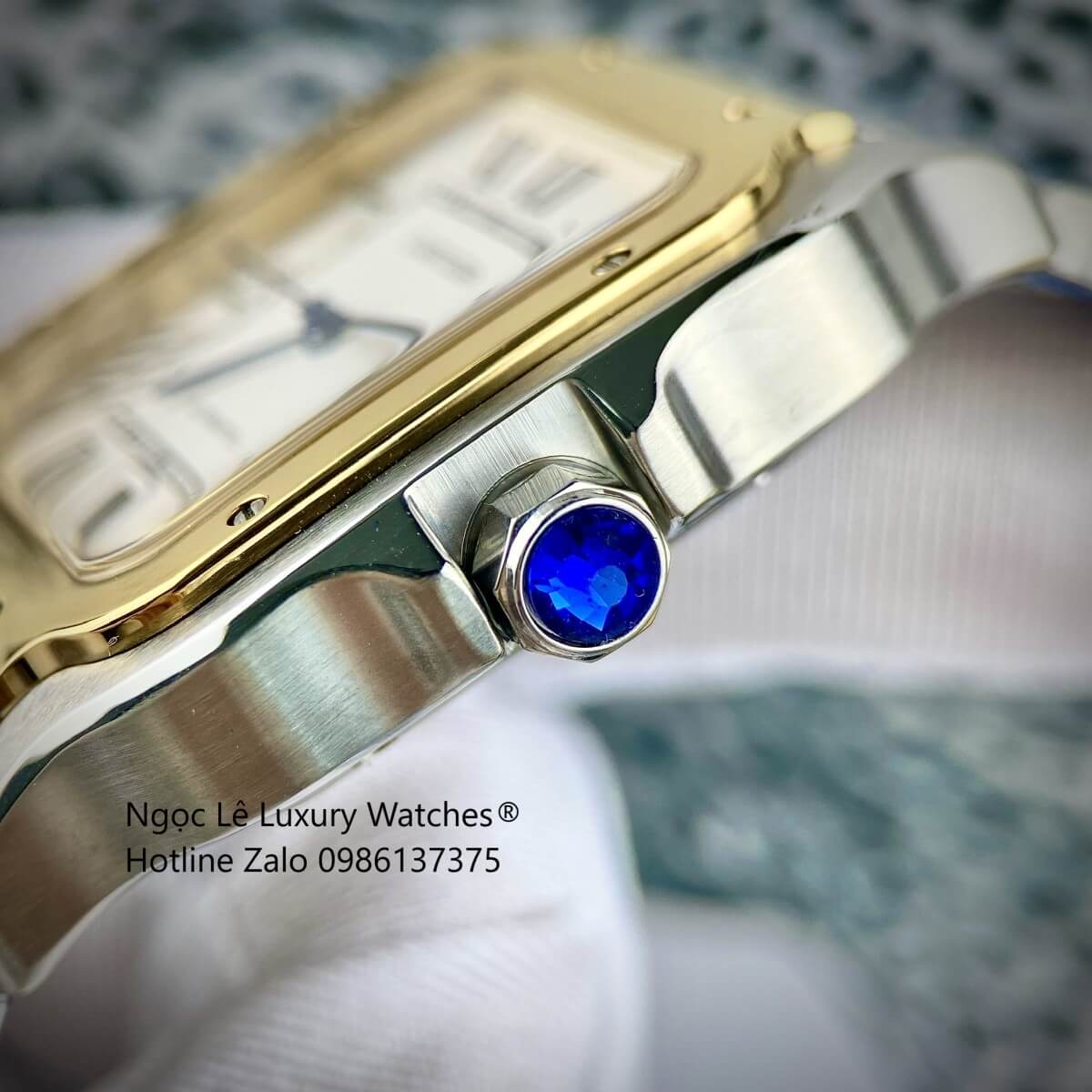 Đồng Hồ Nam Cartier Santos Automatic Dây Kim Loại Demi Vàng Mặt Trắng Size 38x38mm