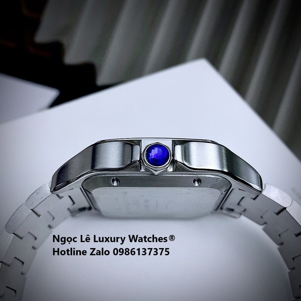Đồng Hồ Nam Cartier Santos Automatic Dây Kim Loại Silver Mặt Đen Size 38x38mm