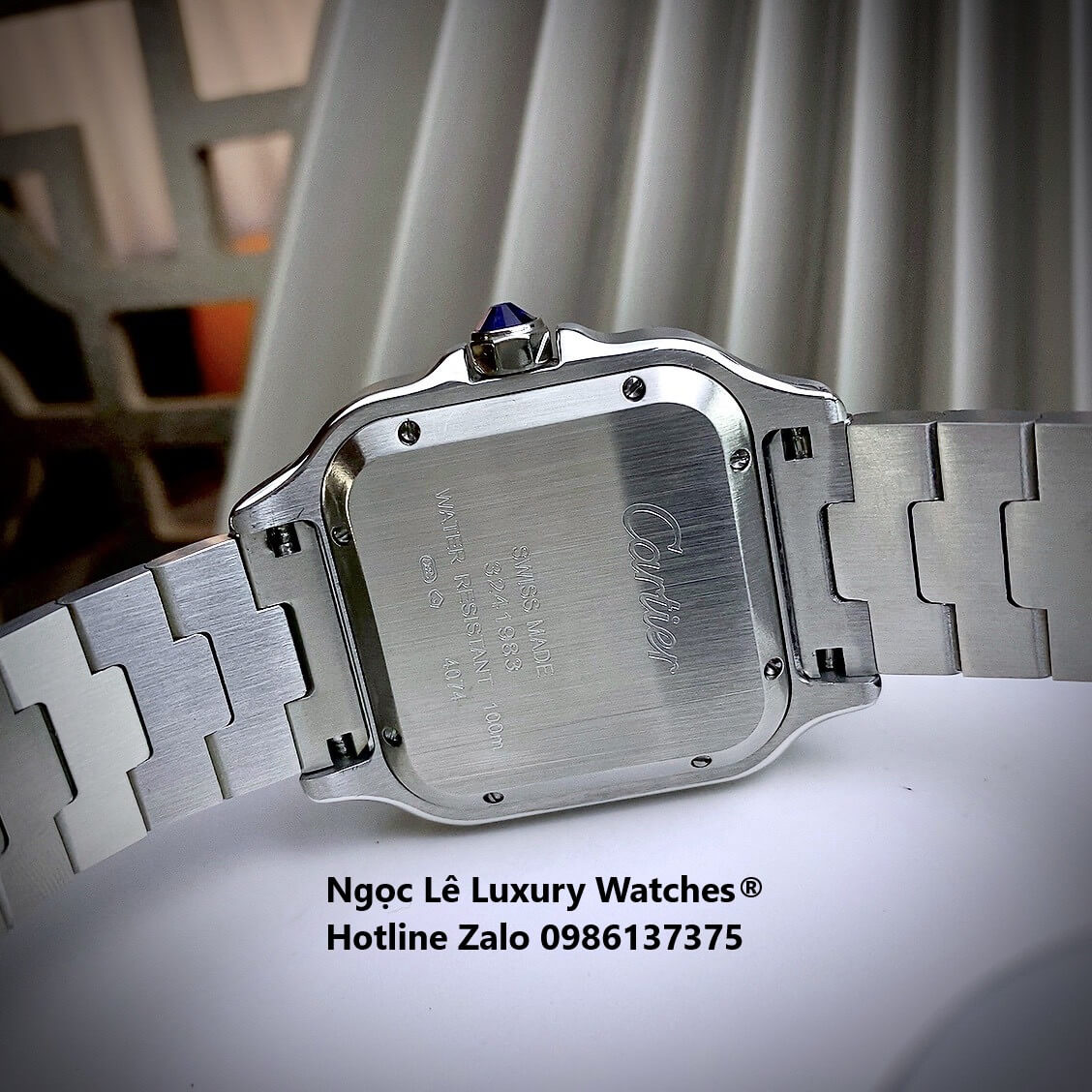 Đồng Hồ Nam Cartier Santos Automatic Dây Kim Loại Silver Mặt Đen Size 38x38mm