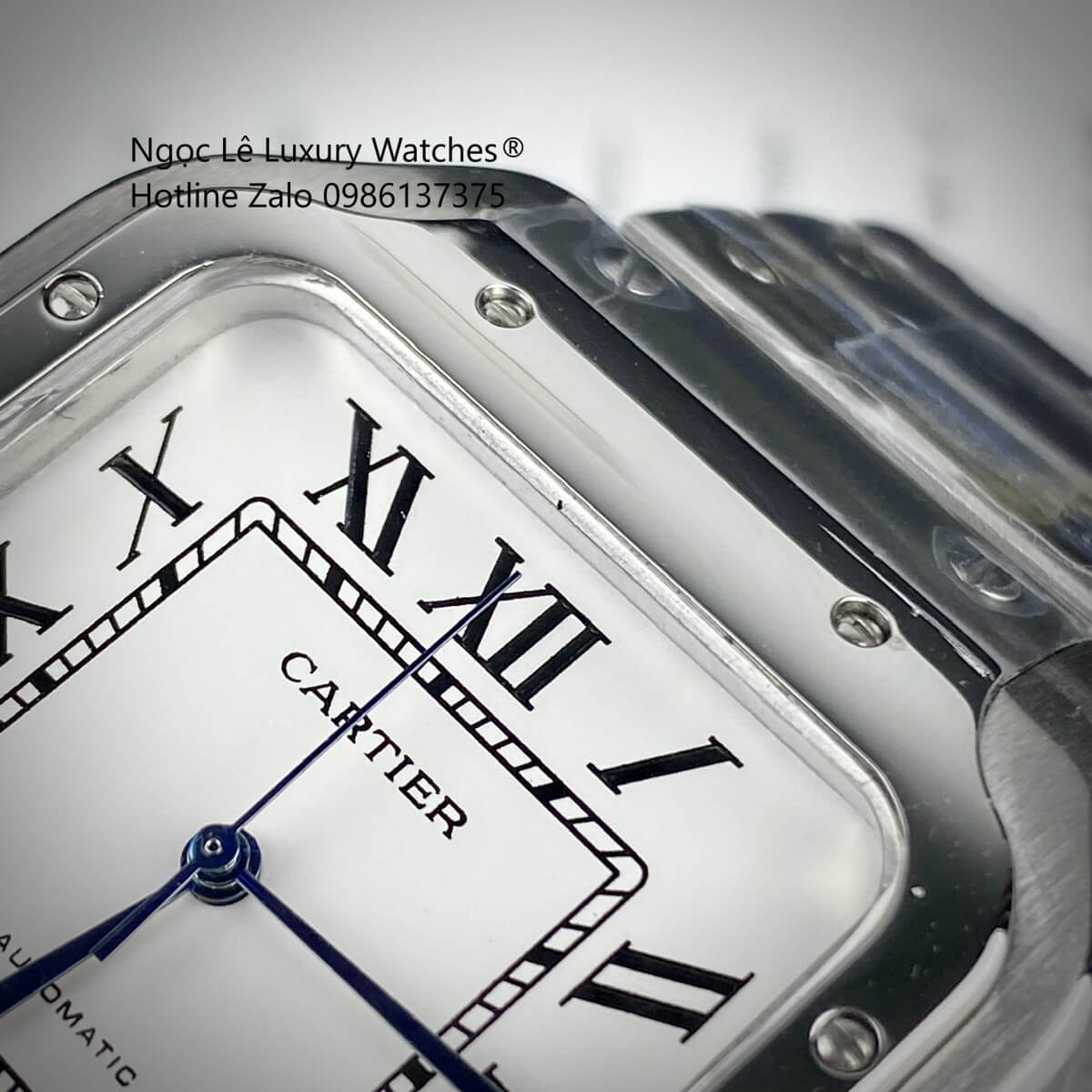 Đồng Hồ Nam Cartier Santos Automatic Dây Kim Loại Silver Mặt Trắng Size 38x38mm