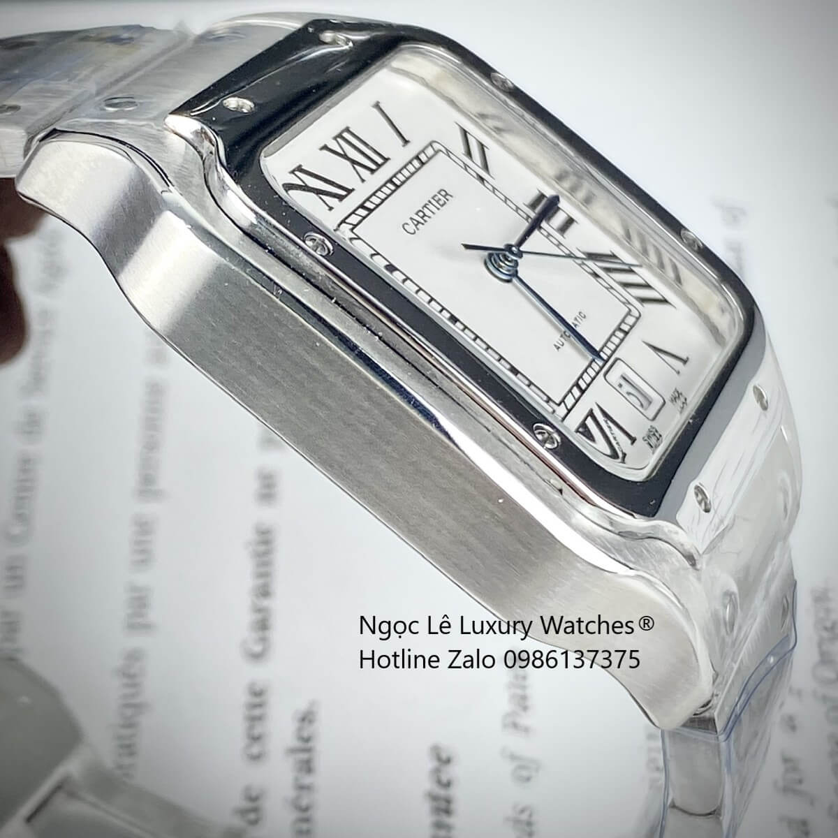 Đồng Hồ Nam Cartier Santos Automatic Dây Kim Loại Silver Mặt Trắng Size 38x38mm
