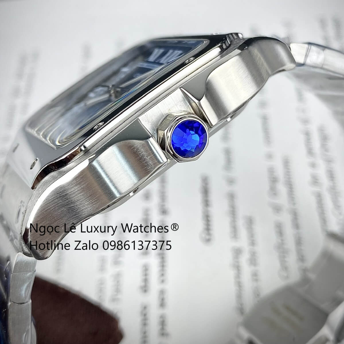 Đồng Hồ Nam Cartier Santos Automatic Dây Kim Loại Silver Mặt Xanh Ombre Size 38x38mm