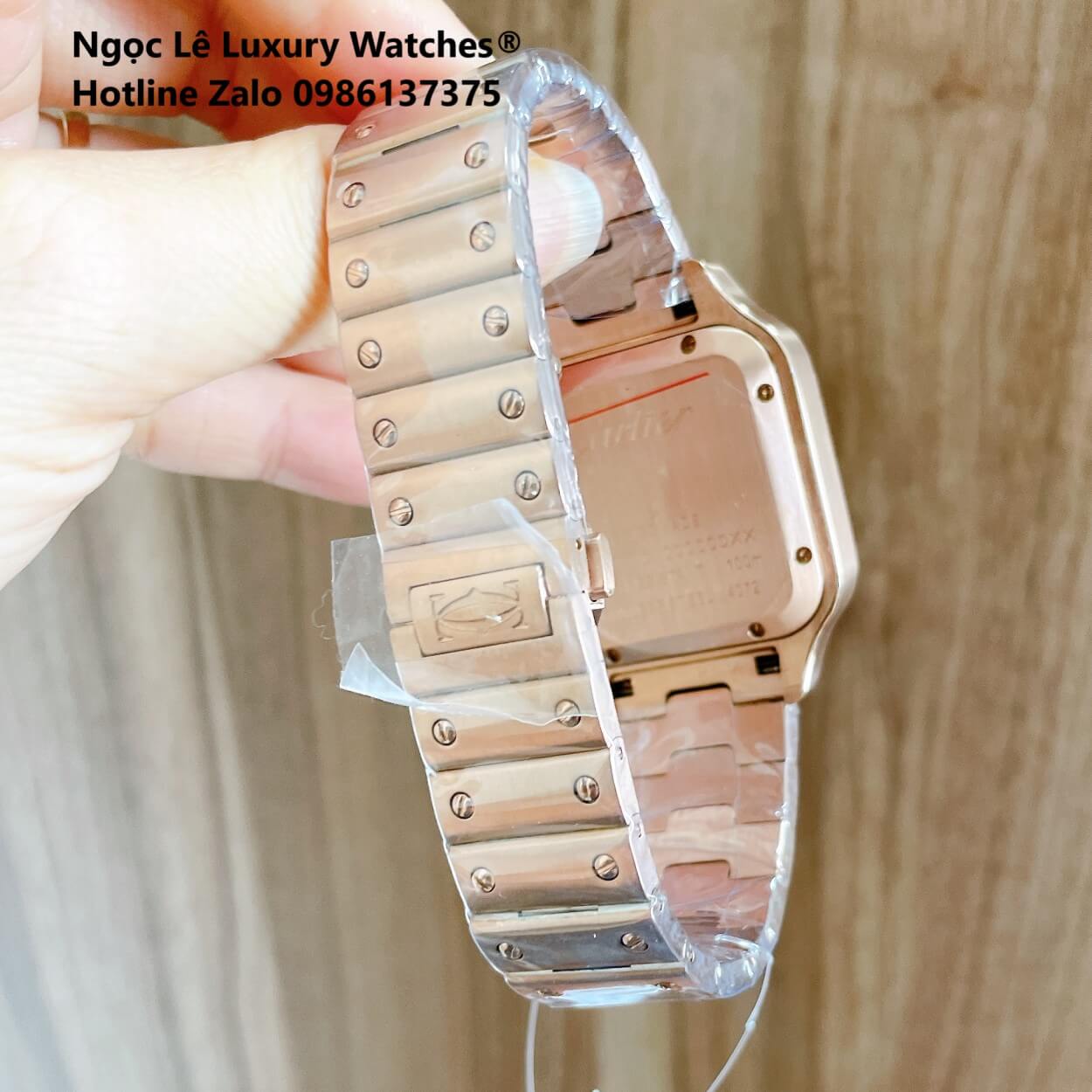 Đồng Hồ Nam Cartier Santos Automatic Dây Kim Loại Vàng Hồng Mặt Trắng Size 38x38mm