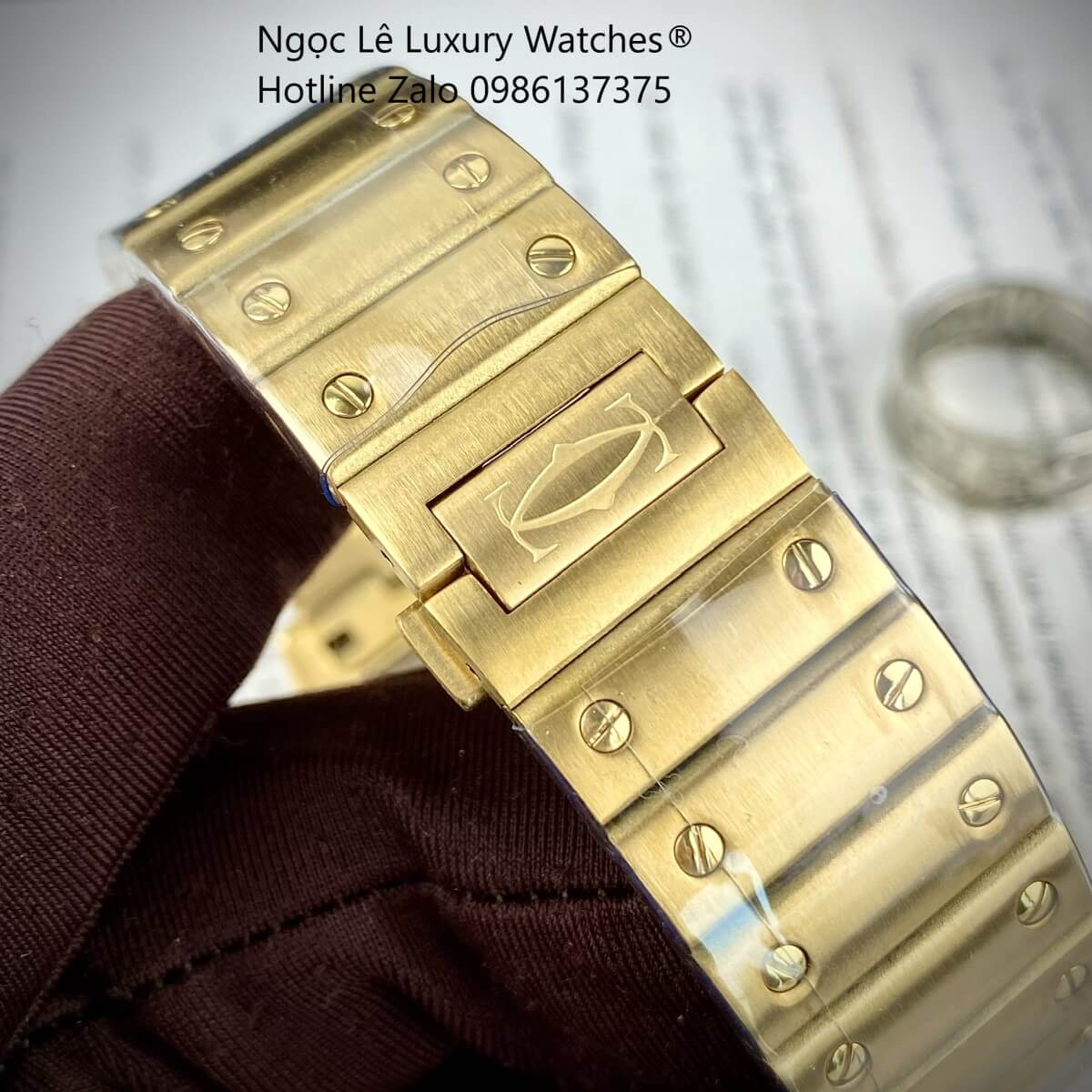 Đồng Hồ Nam Cartier Santos Automatic Dây Kim Loại Vàng Mặt Trắng Size 38x38mm