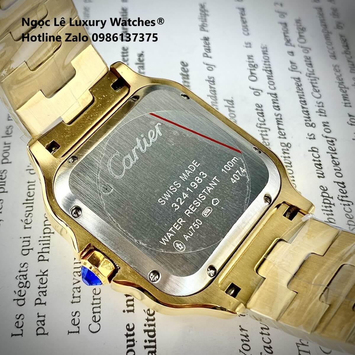 Đồng Hồ Nam Cartier Santos Automatic Dây Kim Loại Vàng Mặt Trắng Size 38x38mm