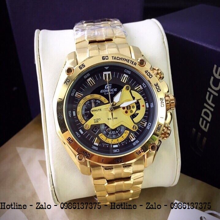 Đồng Hồ Nam CASIO Edifice EF-550D Dây Vàng Mặt Đen 45mm
