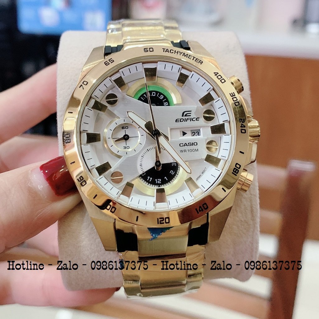 Đồng Hồ Nam CASIO Edifice EFR-540D Dây Vàng Mặt Trắng 48mm