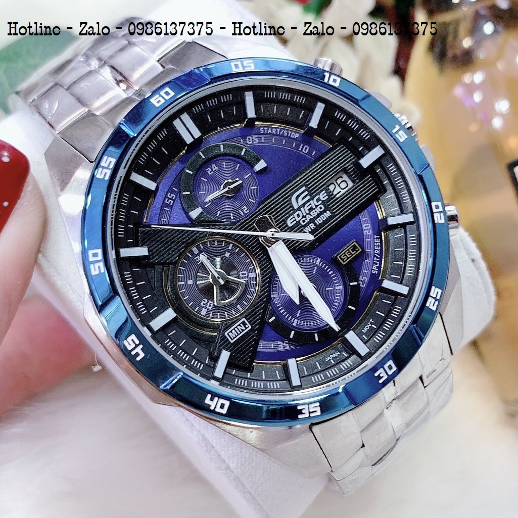 Đồng Hồ Nam CASIO Edifice EFR-556D Dây Bạc Mặt Blue 48mm