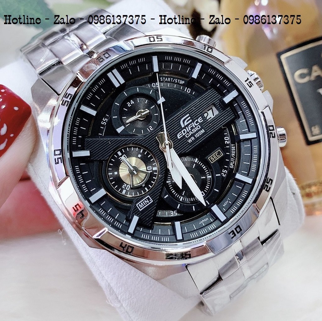 Đồng Hồ Nam CASIO Edifice EFR-556D Dây Bạc Mặt Đen 48mm
