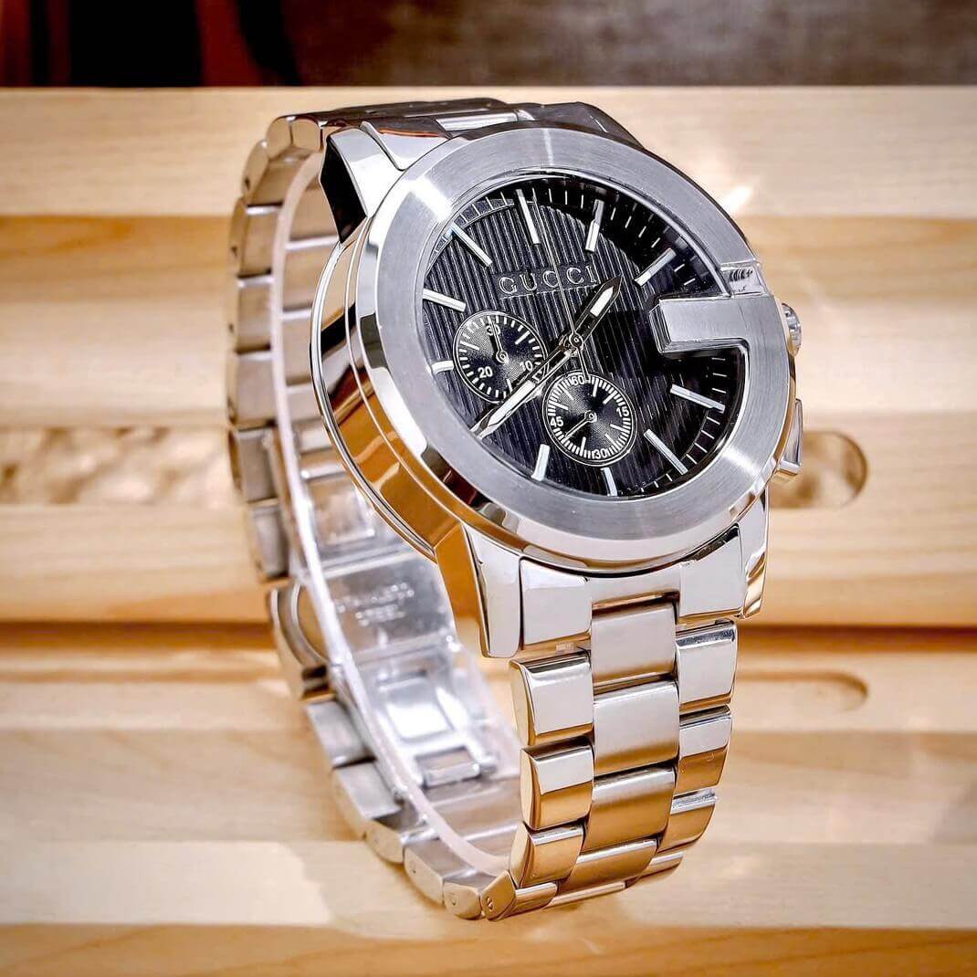 Đồng Hồ Nam Gucci G-Chrono Dây Bạc Mặt Đen Size 44mm - Gucci YA101331
