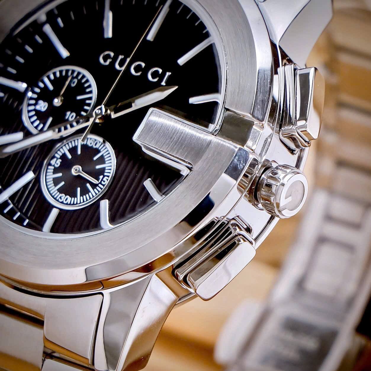 Đồng Hồ Nam Gucci G-Chrono Dây Bạc Mặt Đen Size 44mm - Gucci YA101331