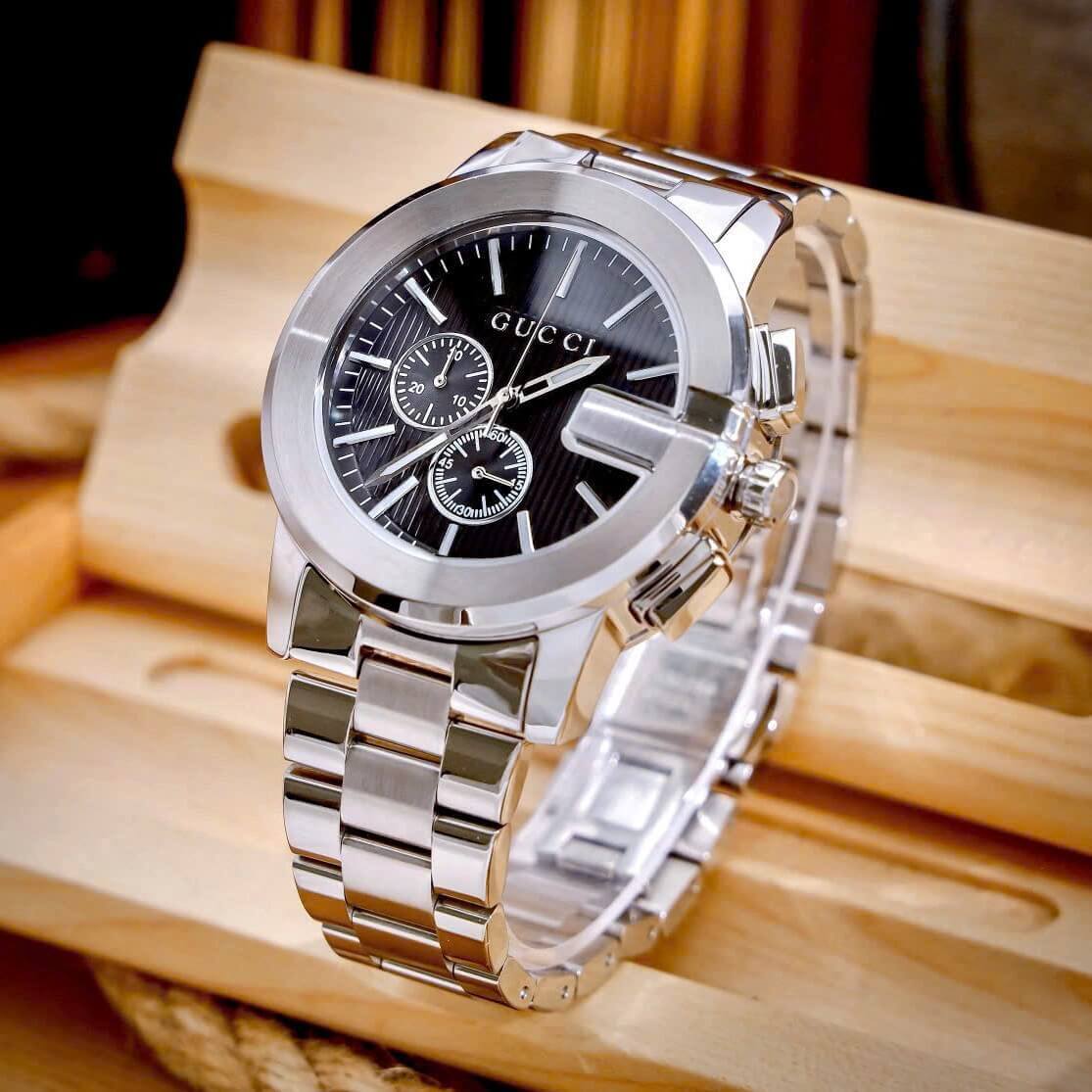 Đồng Hồ Nam Gucci G-Chrono Dây Bạc Mặt Đen Size 44mm - Gucci YA101331