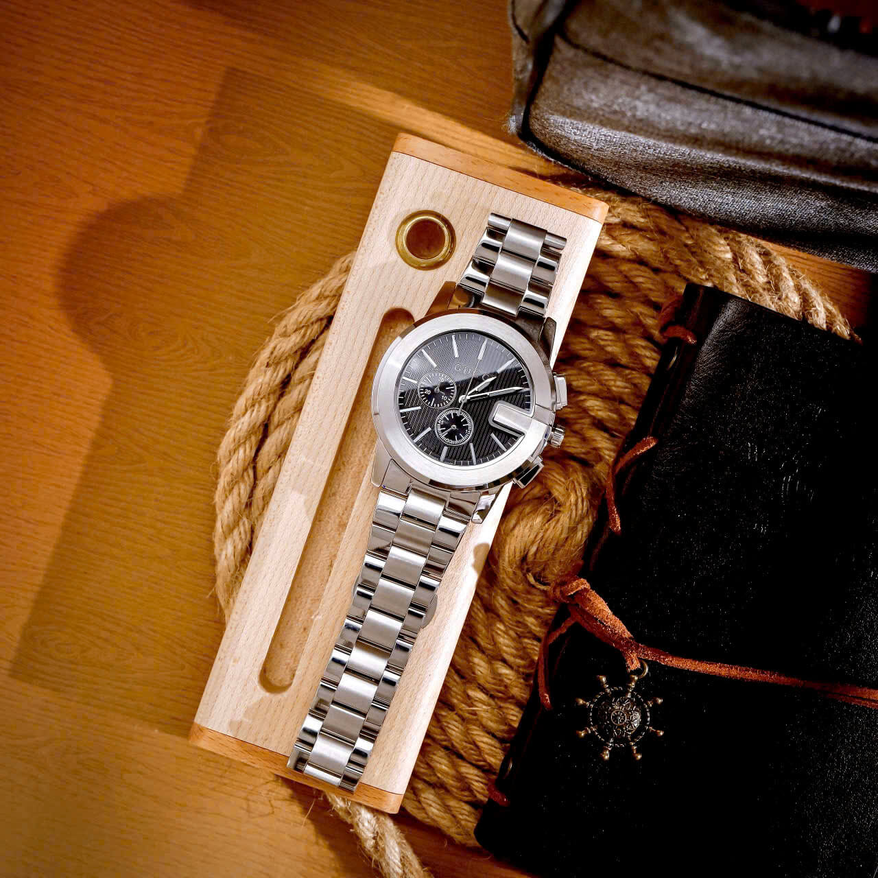 Đồng Hồ Nam Gucci G-Chrono Dây Bạc Mặt Đen Size 44mm - Gucci YA101331