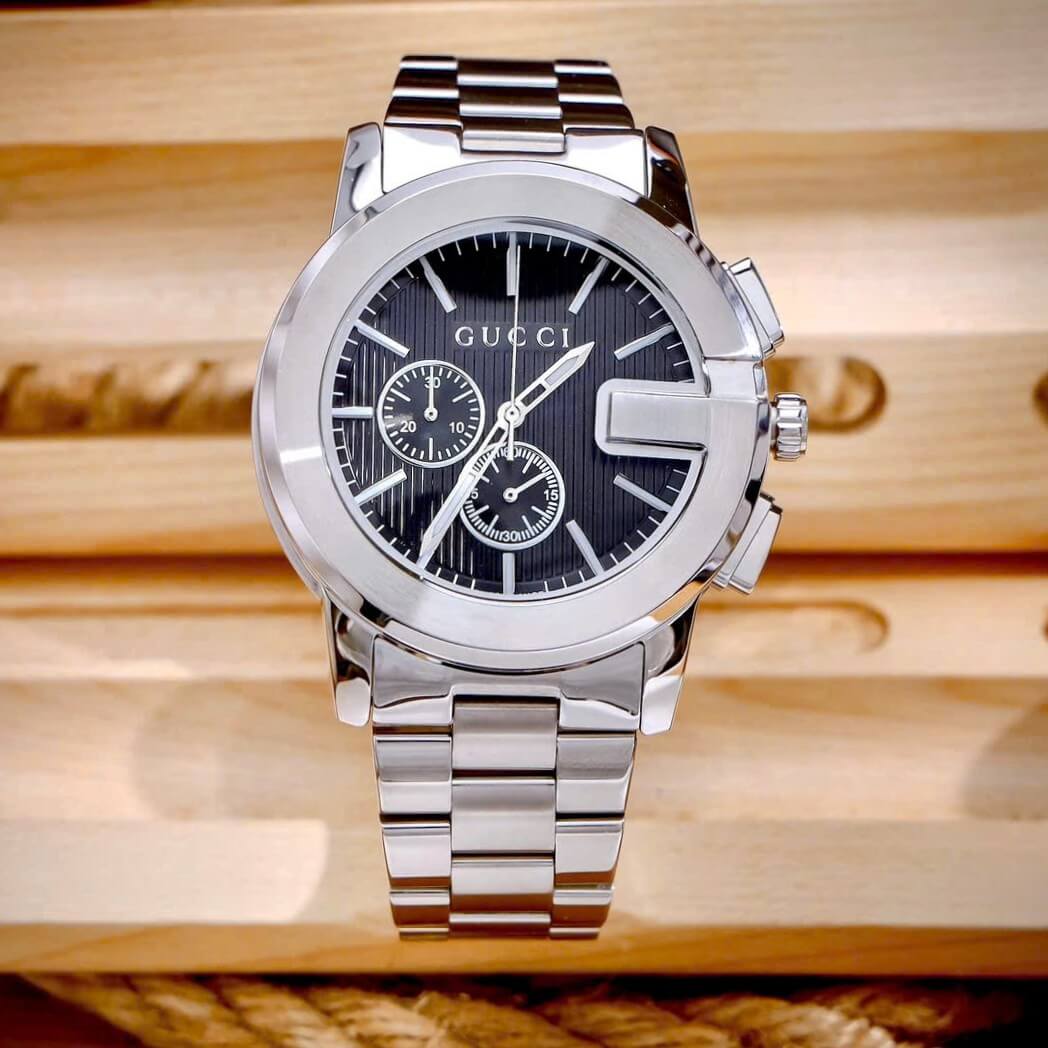 Đồng Hồ Nam Gucci G-Chrono Dây Bạc Mặt Đen Size 44mm - Gucci YA101331