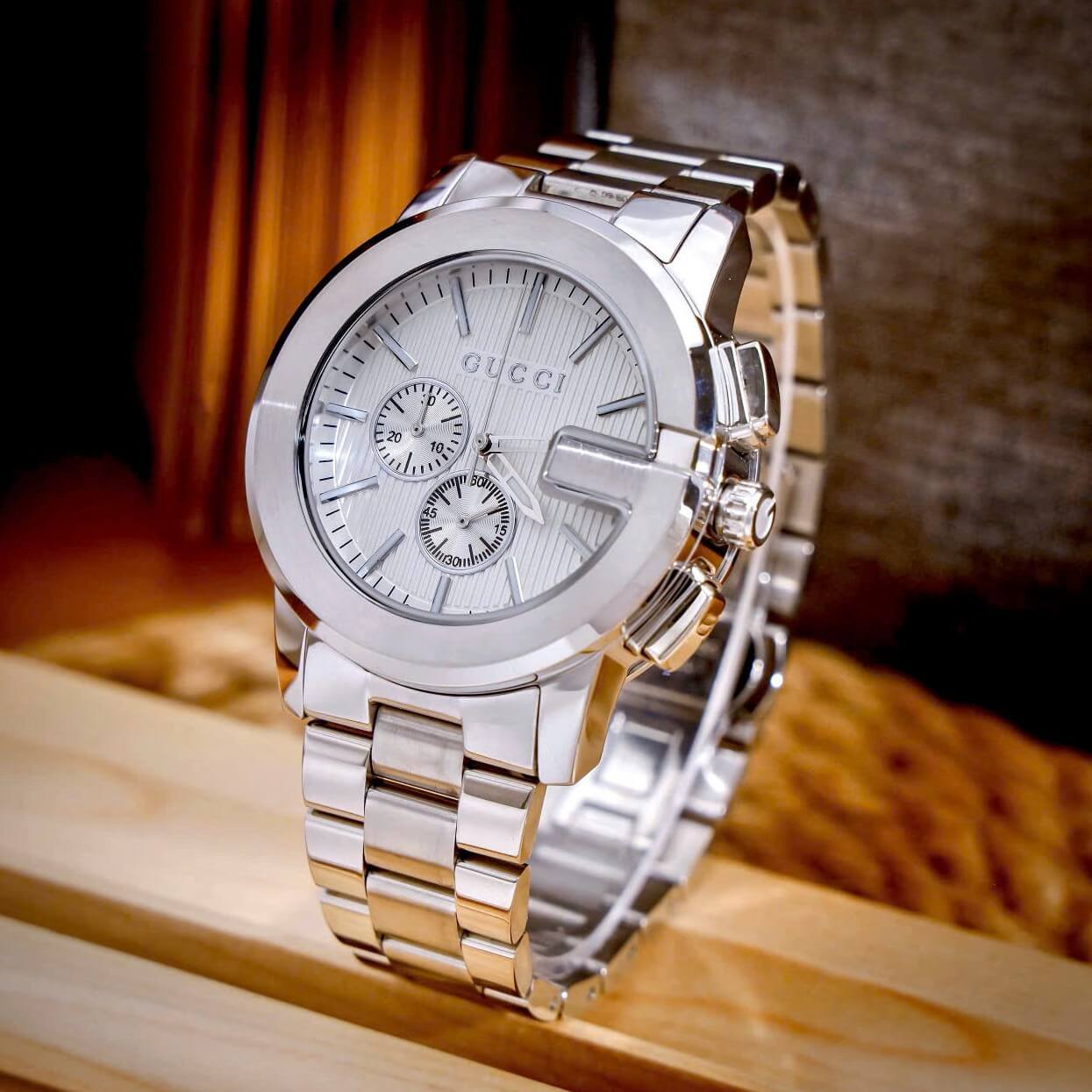 Đồng Hồ Nam Gucci G-Chrono Dây Bạc Mặt Trắng Size 44mm - Gucci YA101331