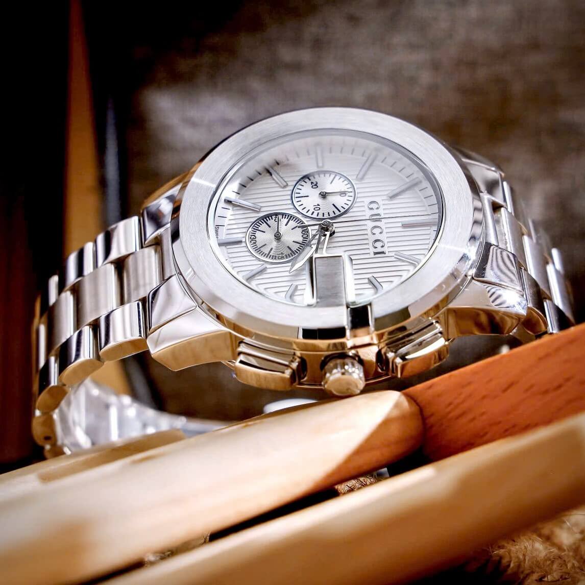 Đồng Hồ Nam Gucci G-Chrono Dây Bạc Mặt Trắng Size 44mm - Gucci YA101331